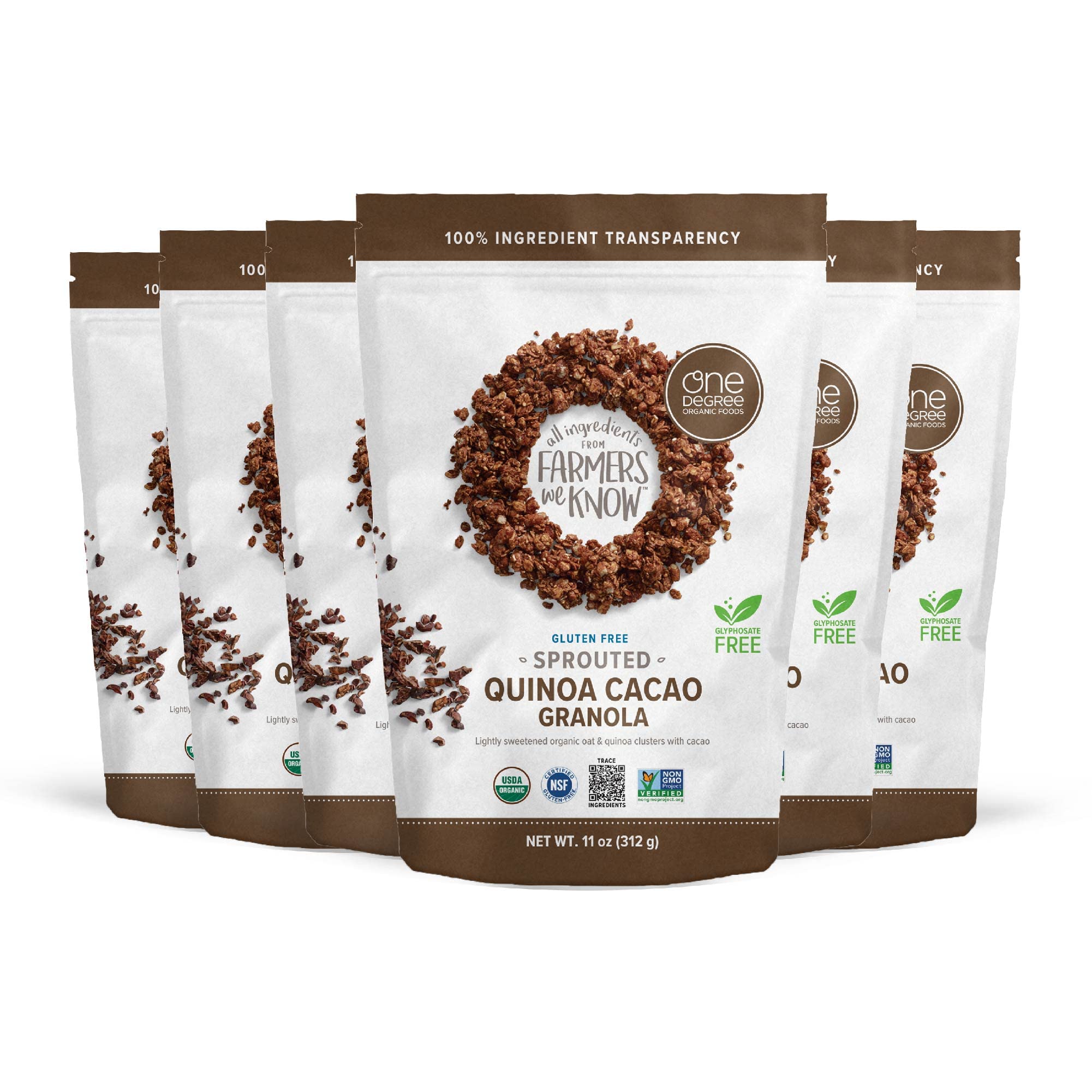 Product image of One Degree Organic Foods Sprouted Oat Quinoa Cacao Granola Gluten Free Vegan USDA Organic 11 oz 11 oz Pack